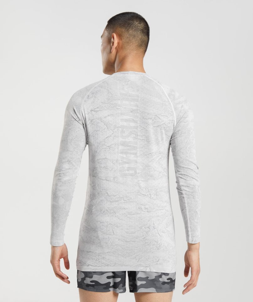 Men's Gymshark Geo Seamless Long Sleeve T-Shirts Light Grey | NZ 5SPEIW